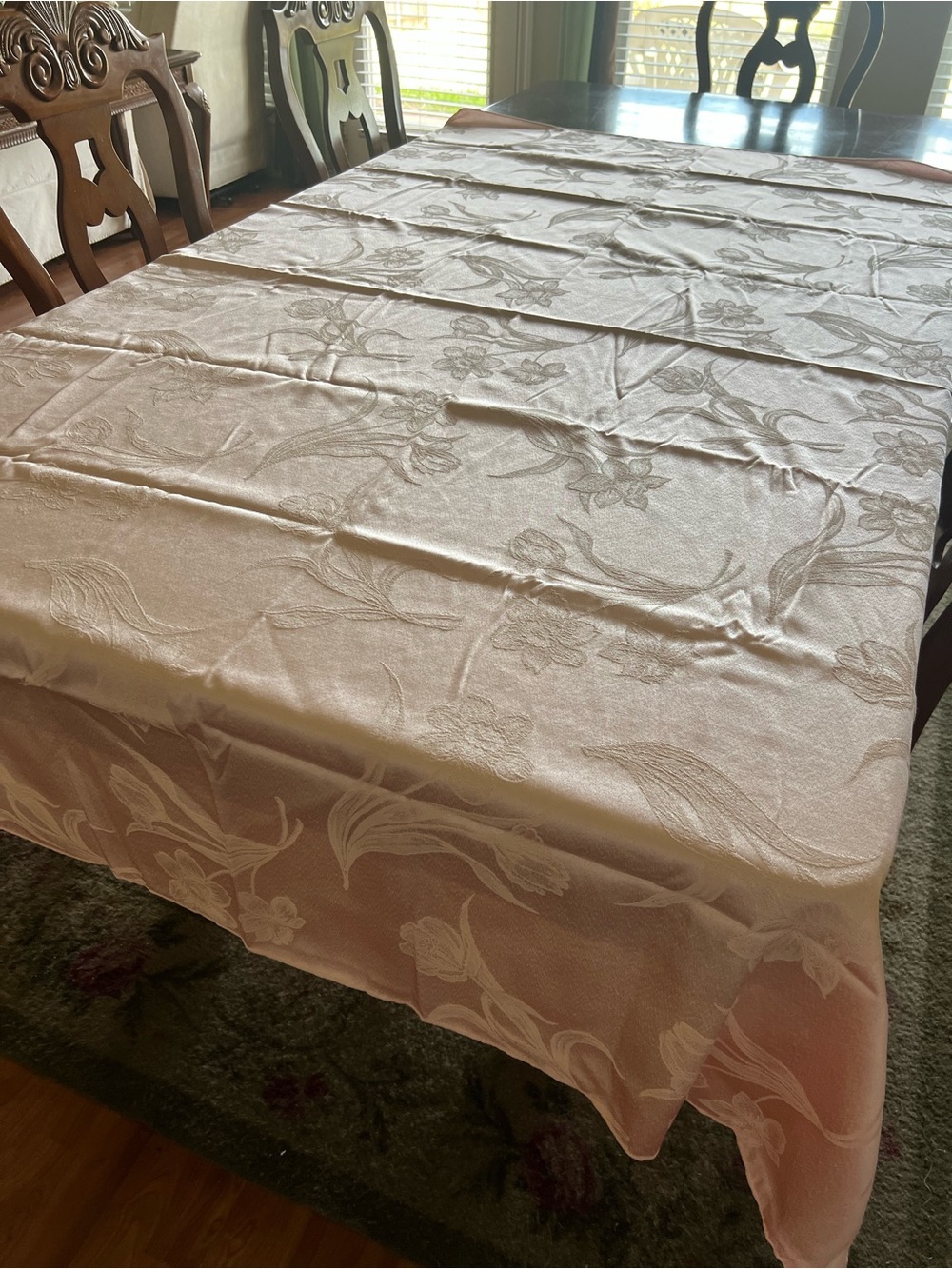 Floral Jacquard Tablecloth in Pale Pink - Elegant Dining Linen 57" X 80"